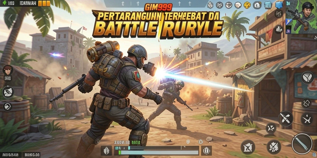 Tangkapan layar gameplay GIM999 dengan pertempuran seru.