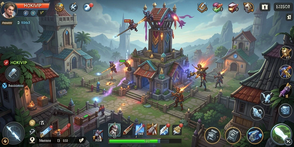 Screenshot HOKIVIP menampilkan aksi bertahan menara yang seru dan menantang.