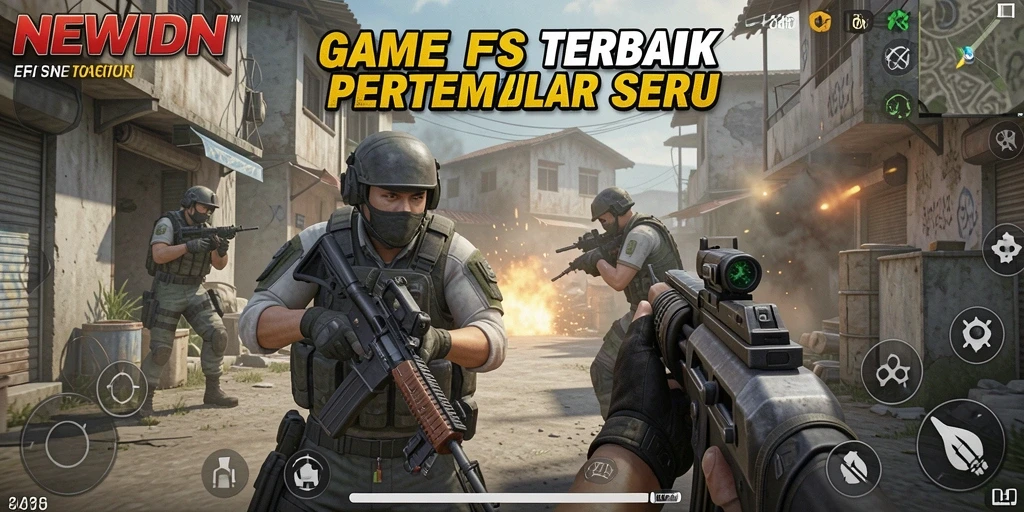 Tangkapan layar menunjukkan aksi seru gameplay FPS dalam NEWIDN.