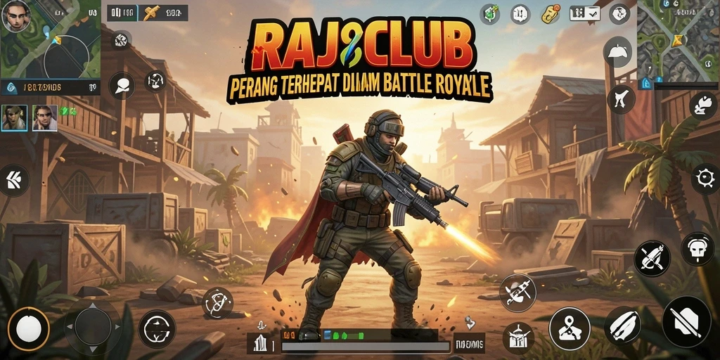 Gameplay seru RAJACLUB dalam pertempuran Battle Royale.