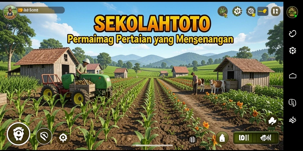 Screenshot gameplay <strong>SEKOLAHTOTO</strong> menunjukkan keindahan pertanian yang menakjubkan.
