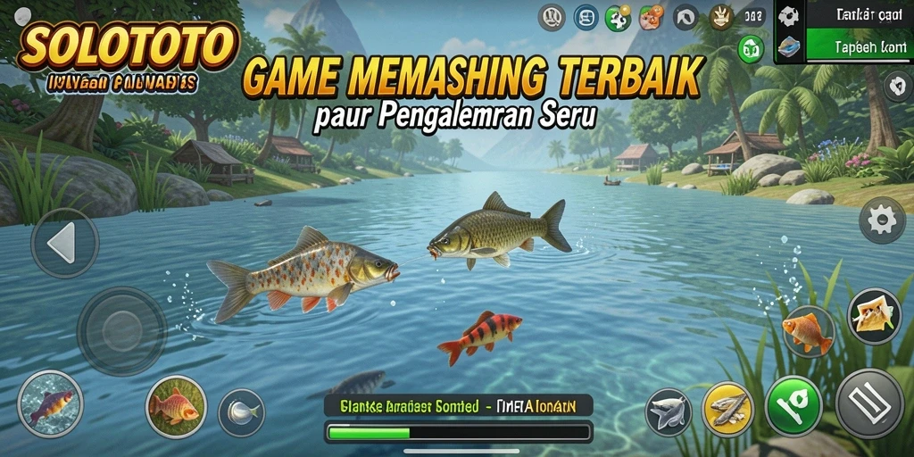 Gameplay SOLOTOTO menampilkan aksi memancing yang seru dengan berbagai ikan dan lokasi.