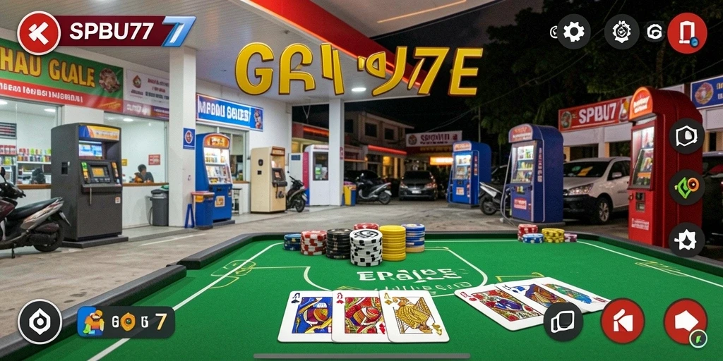 Tampilan gameplay SPBU77 menampilkan suasana seru permainan Gaple.